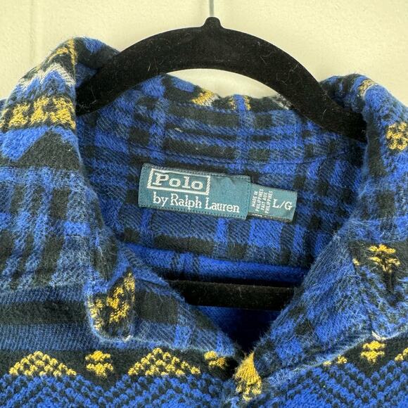 Vintage Polo Ralph Lauren Aztec Tribal Thick Button Down Men Size L Heavy Cotton - Picture 2 of 5